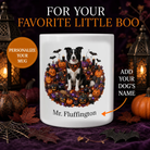 Personalized Border Collie Halloween mug with custom dog name and spooky fall design