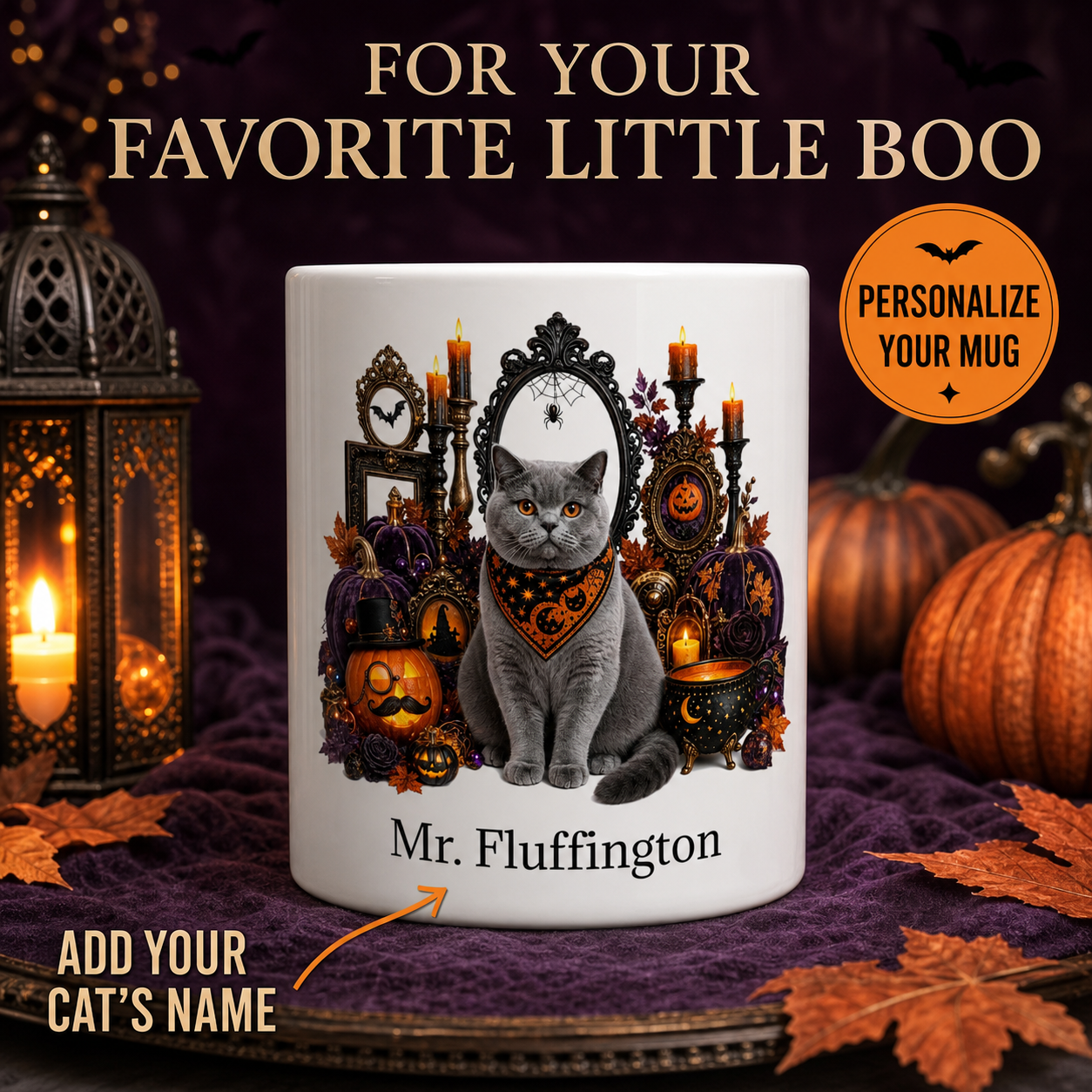Personalized British Shorthair Cat Halloween Mug – Custom Name
