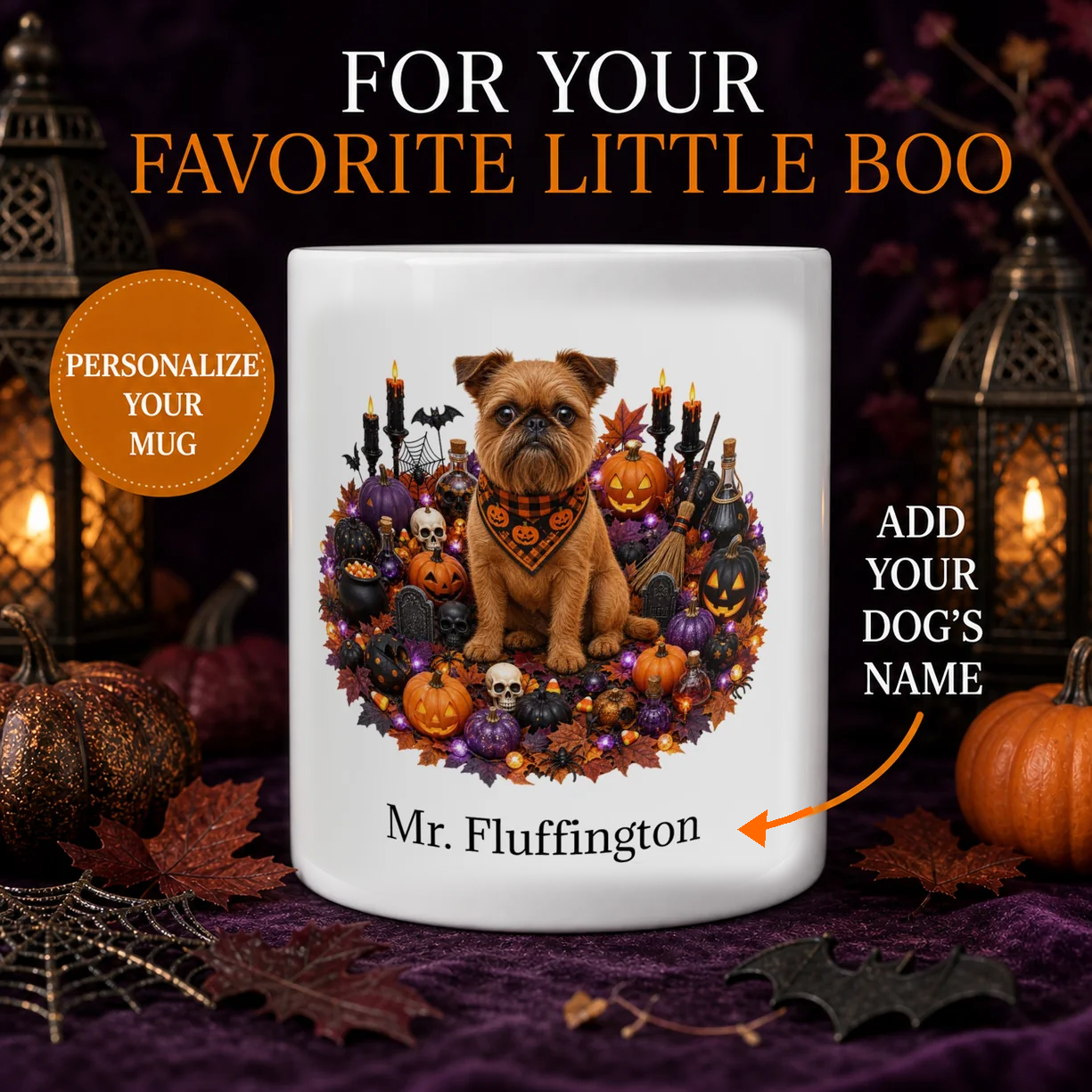 Personalized Brussels Griffon Halloween dog mug hero image