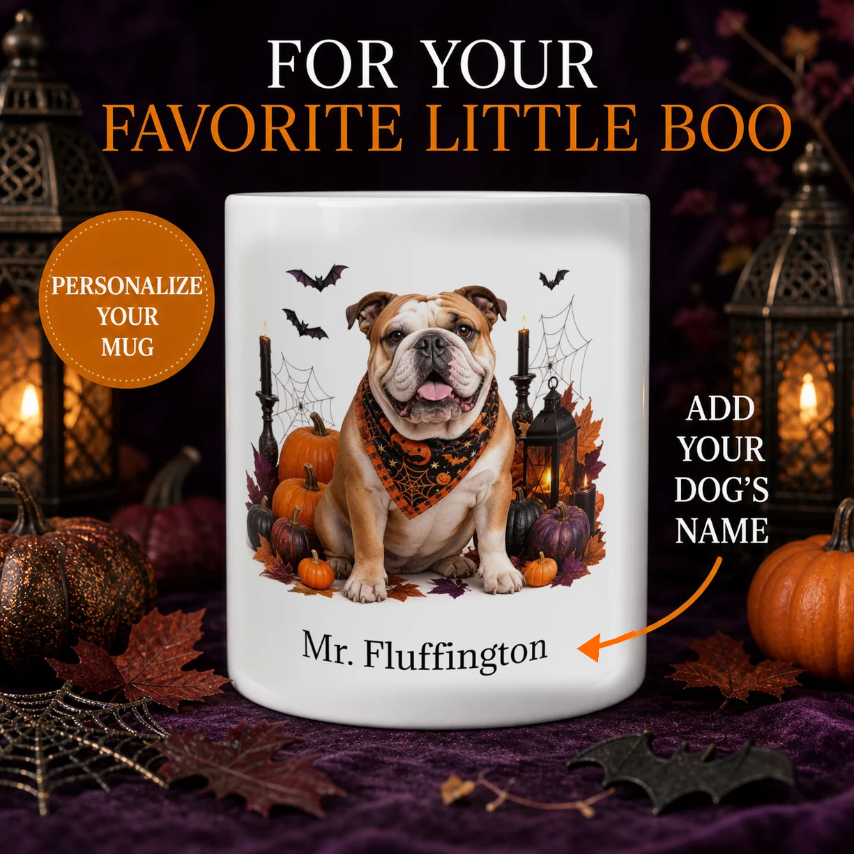 Personalized Bulldog Halloween dog mug hero image