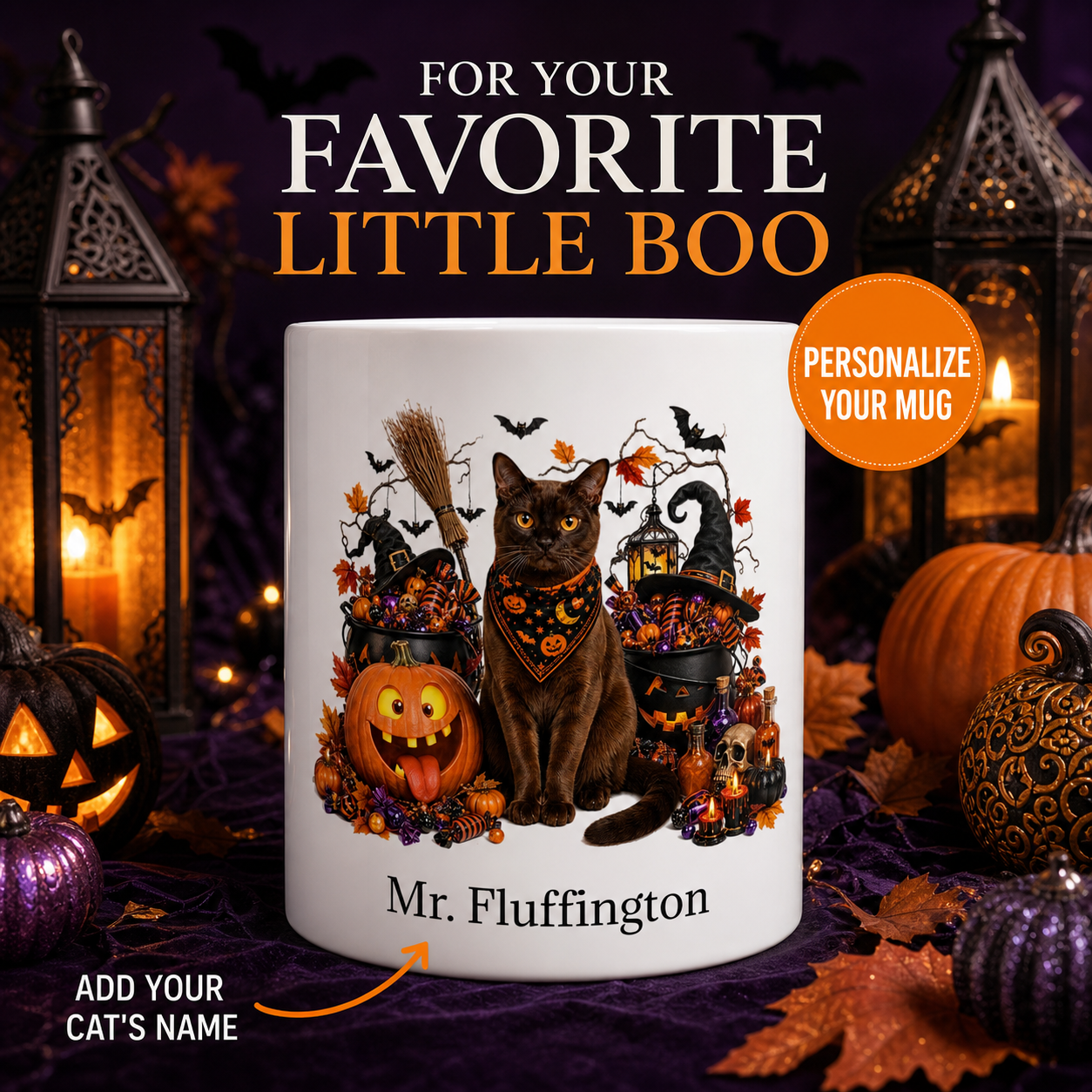 Personalized Burmese Cat Halloween Mug – Custom Name