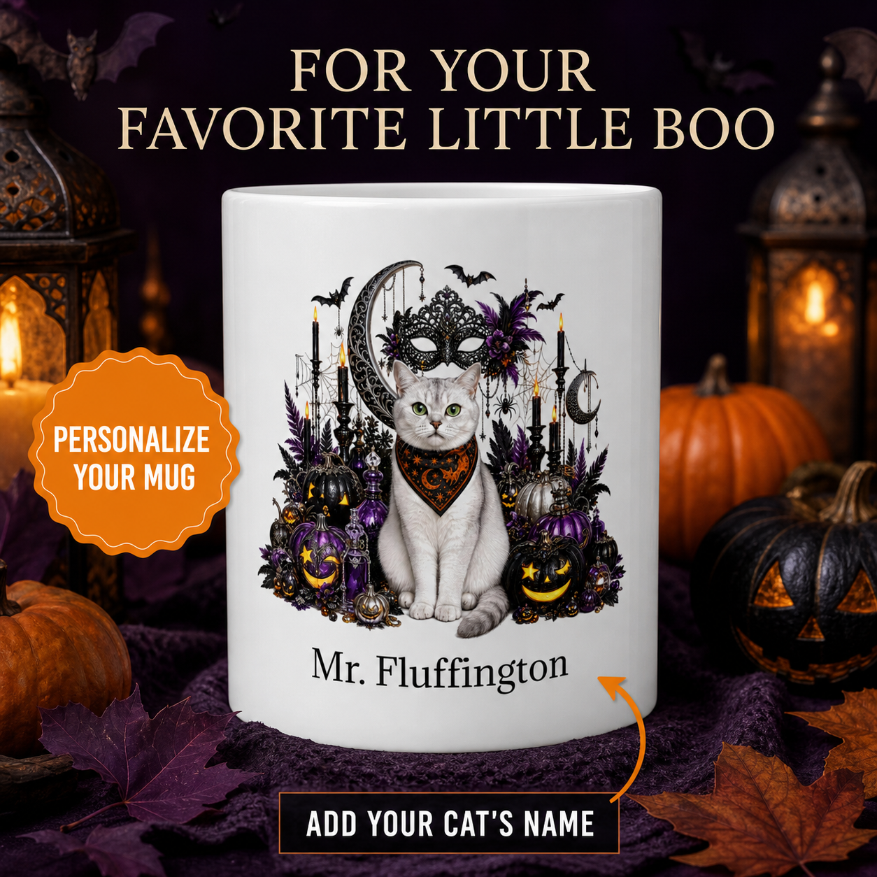 Personalized Burmilla Cat Halloween Mug – Custom Name