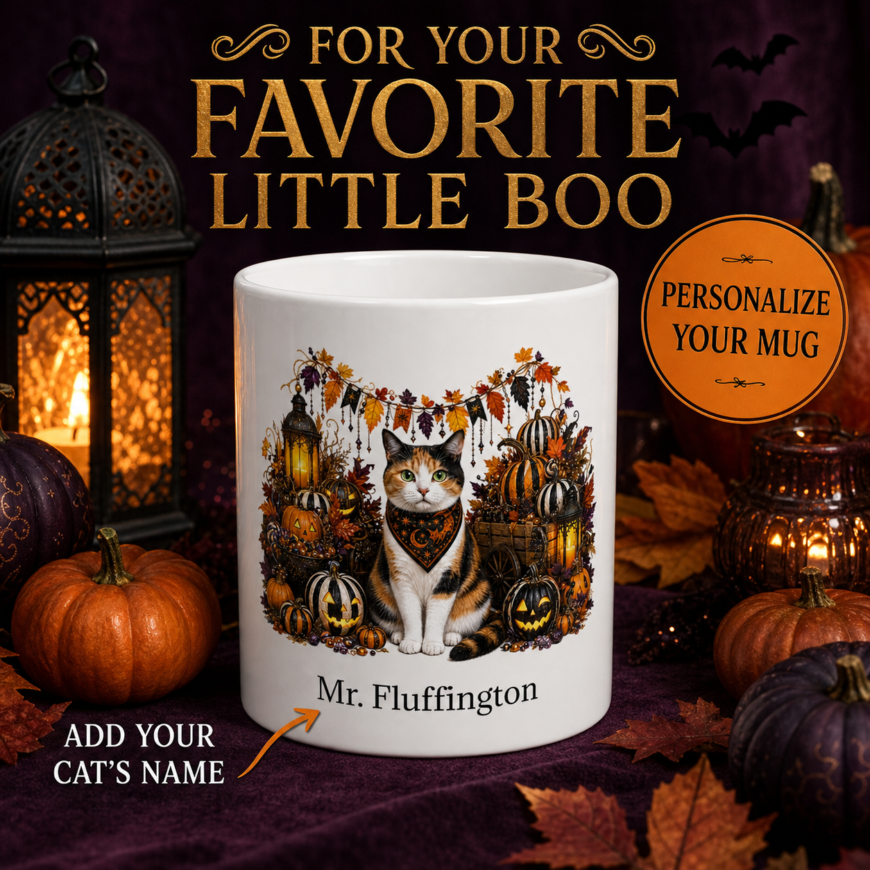 Personalized Calico Cat Halloween Mug – Custom Name