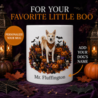 White Canaan dog Halloween mug with custom pet name and spooky fall artwork — image 1