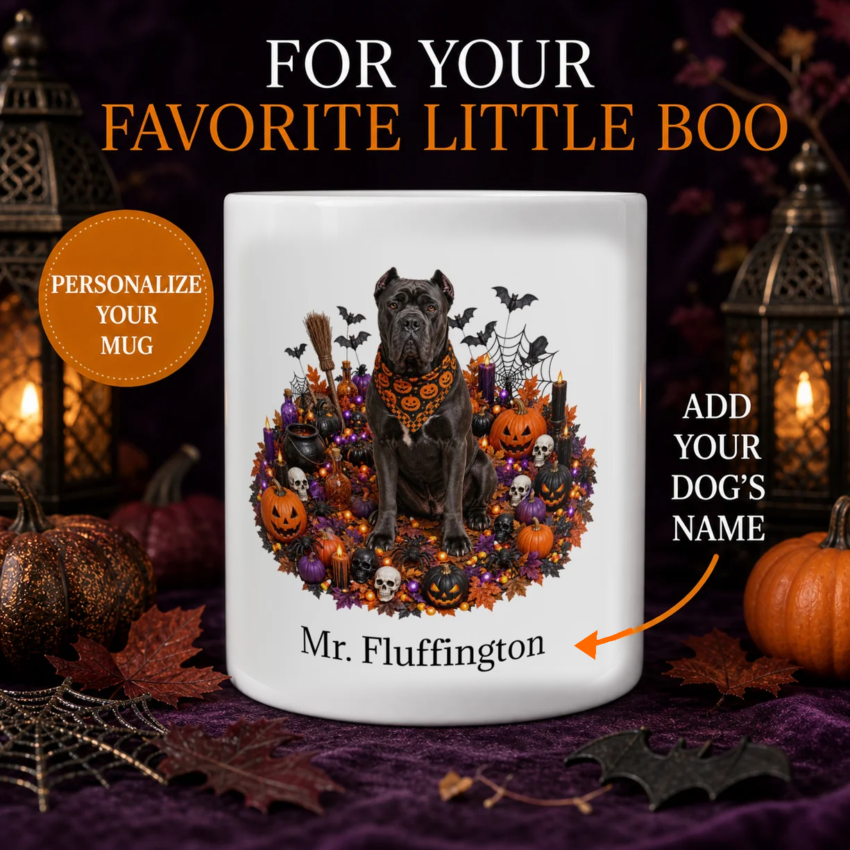 Personalized Cane Corso Halloween dog mug hero image