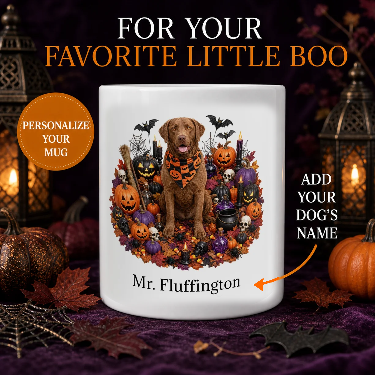 Personalized Chesapeake Bay Retriever Halloween dog mug hero image