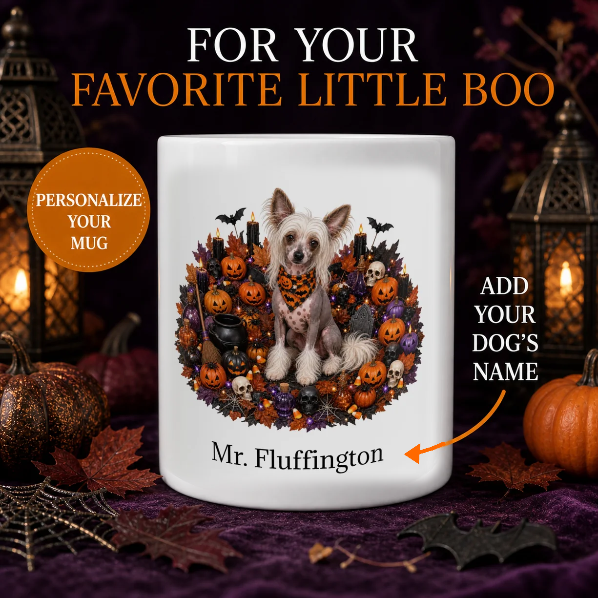 Personalized Chinese Crested Halloween dog mug hero image