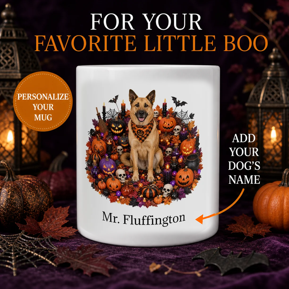 Personalized Chinook Halloween dog mug hero image