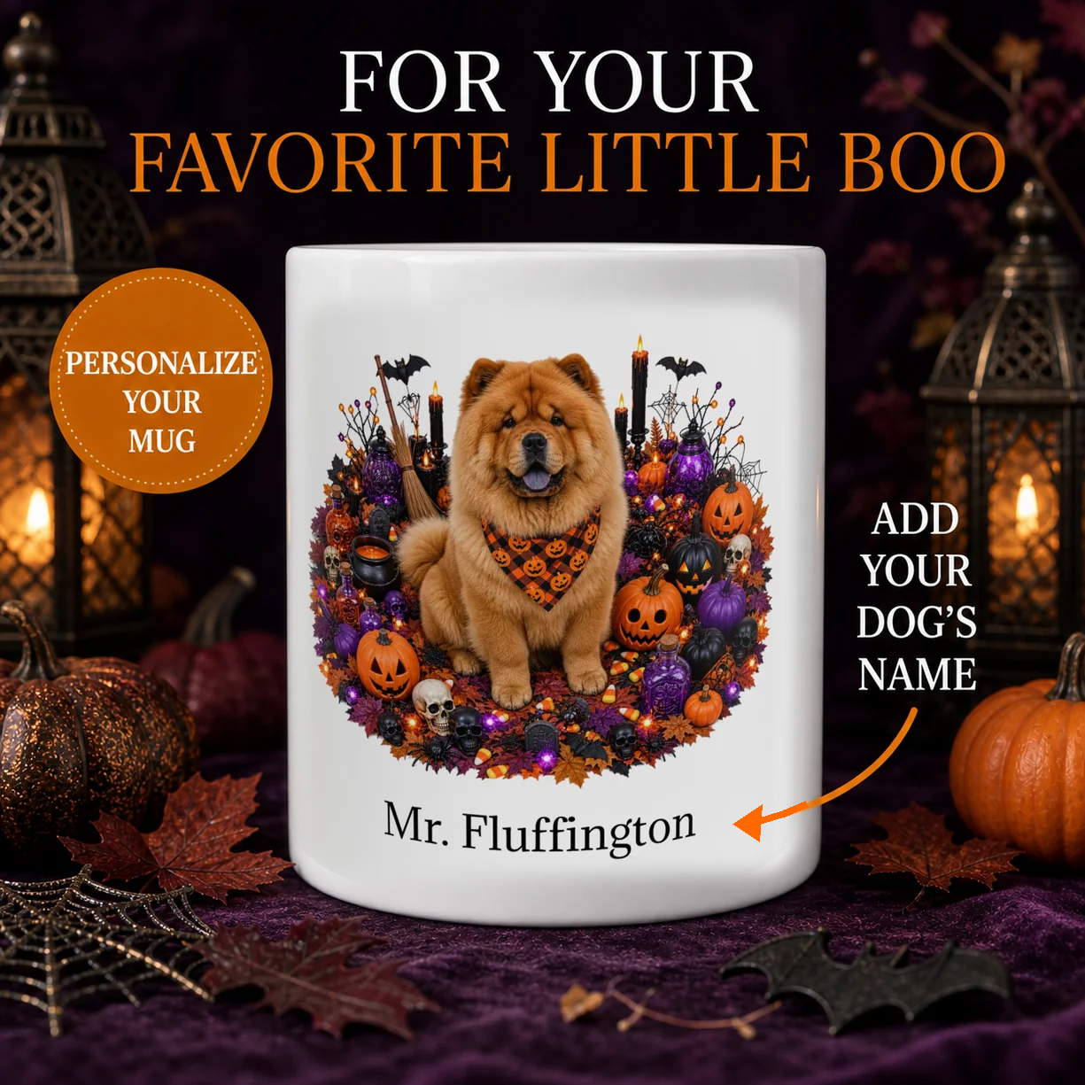 Personalized Chow Chow Halloween dog mug hero image