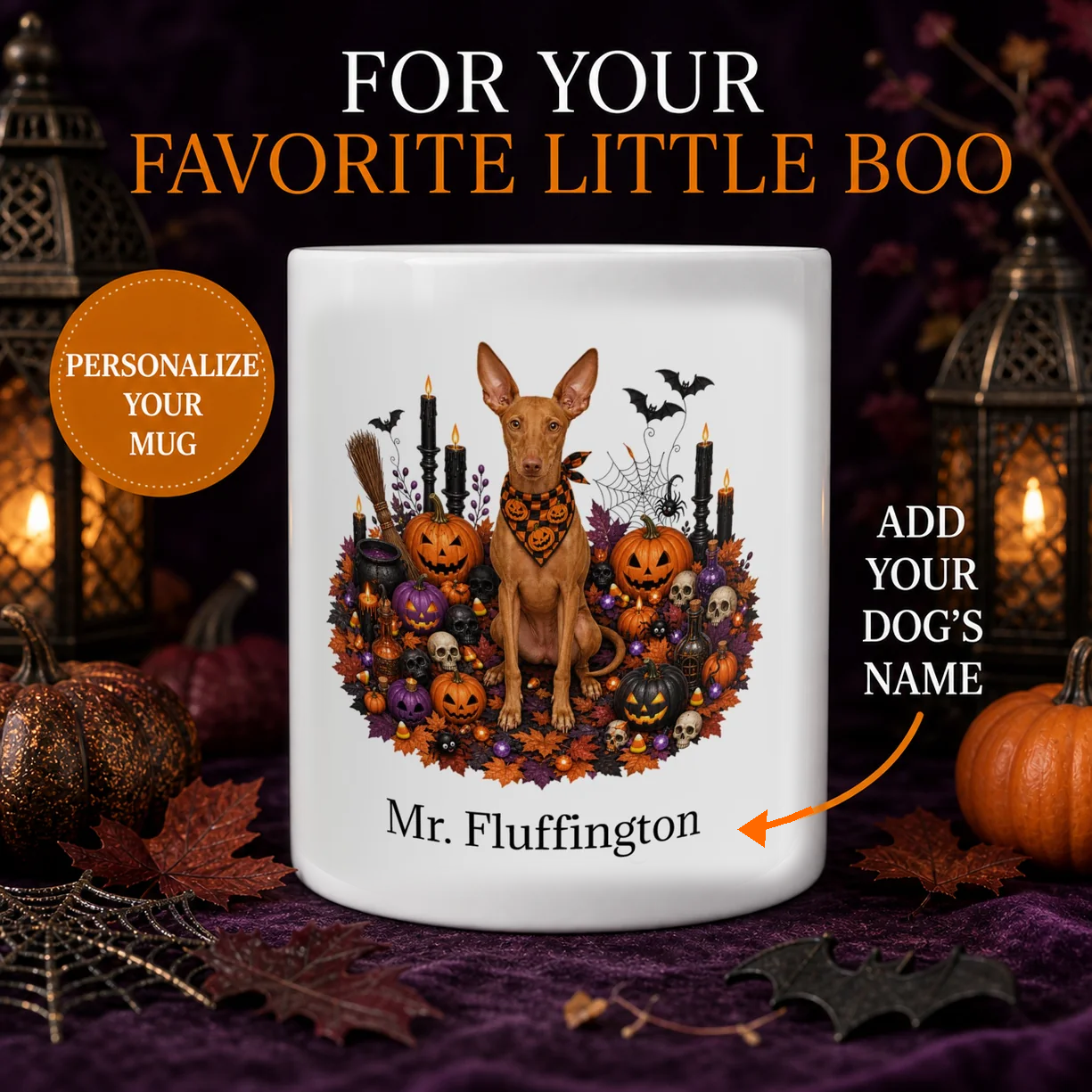 Personalized Cirneco dell’Etna Halloween dog mug hero image