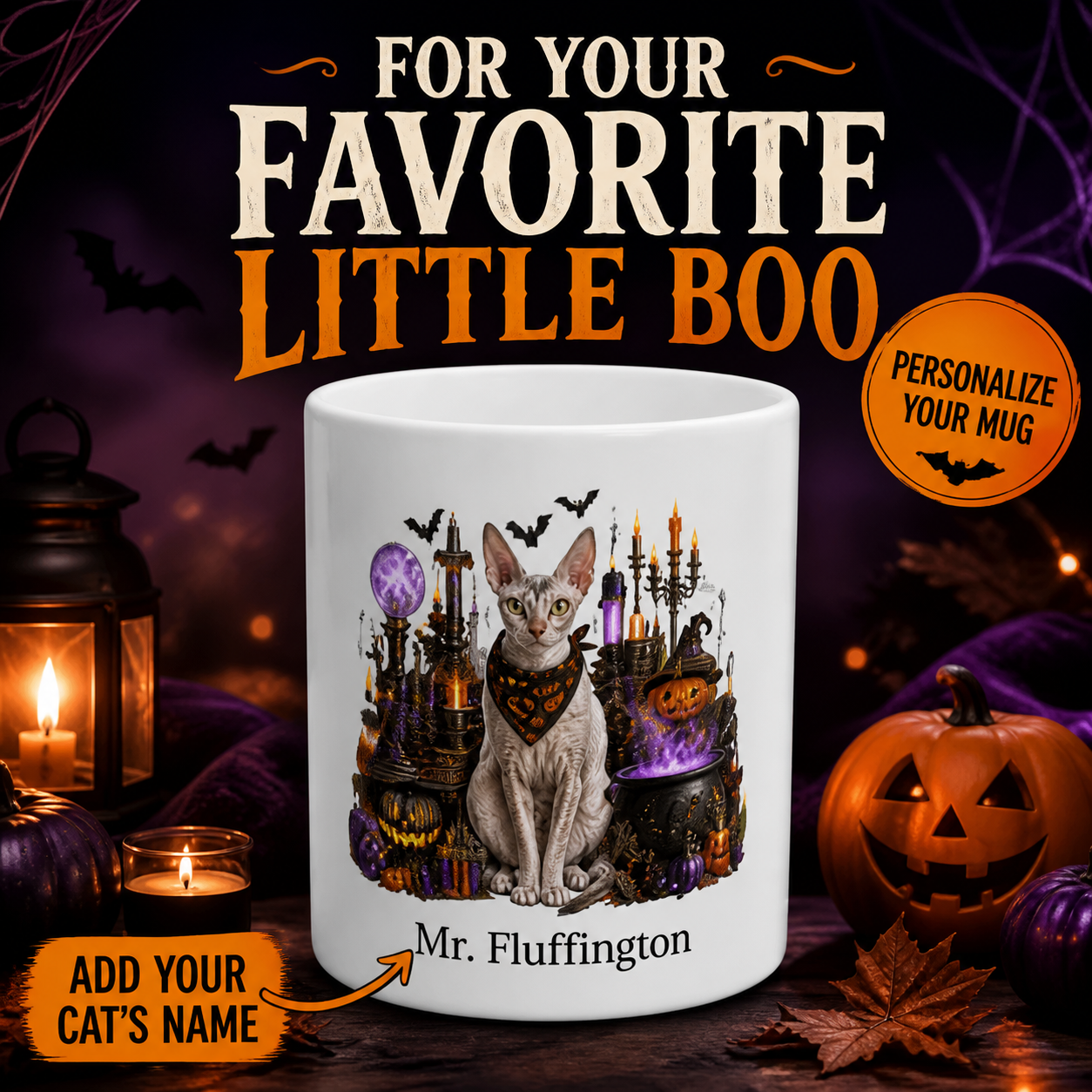 Personalized Cornish Rex Cat Halloween Mug – Custom Name