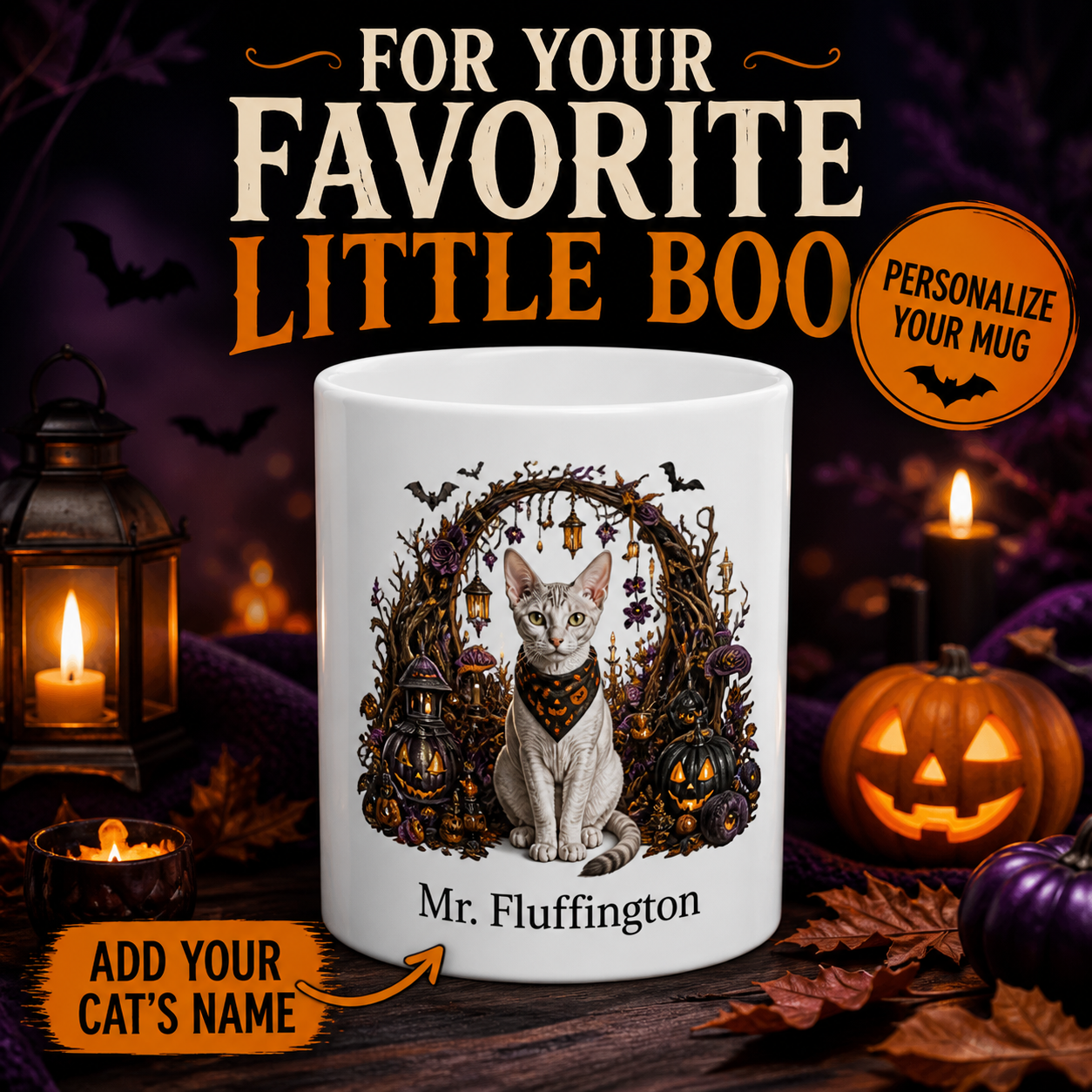 Personalized Devon Rex Cat Halloween Mug – Custom Name