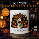 Personalized Domestic Shorthair cat Halloween mug front view with custom name and no visible handle