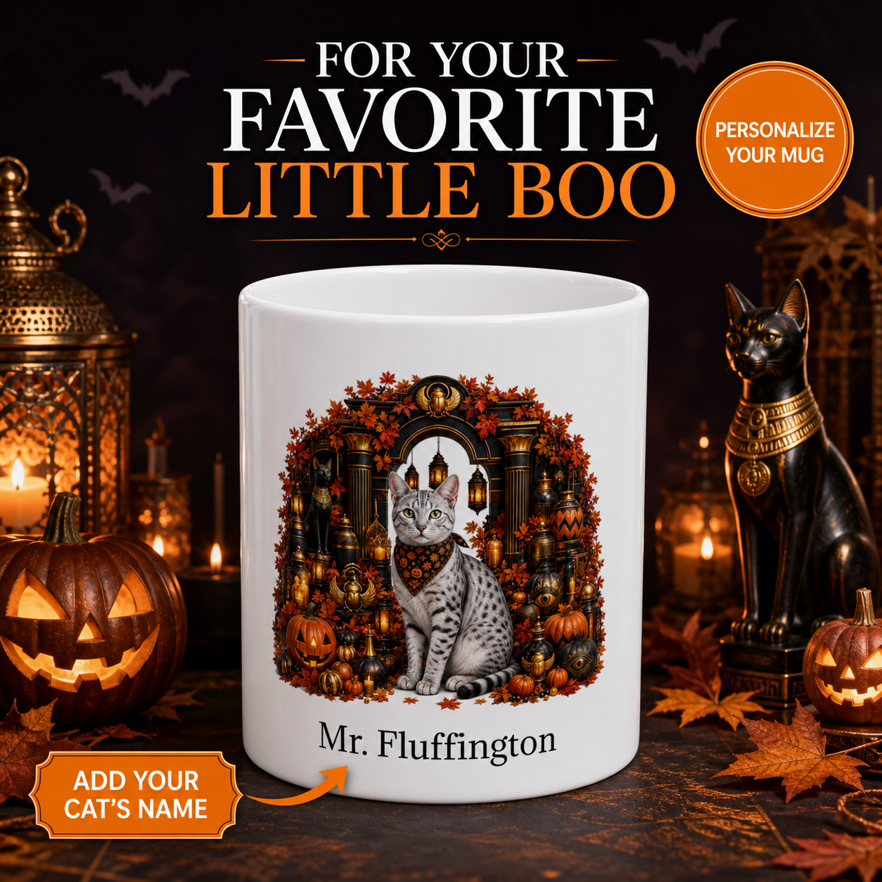 Personalized Egyptian Mau Cat Halloween Mug – Custom Name