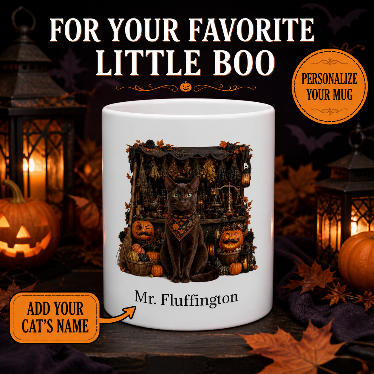 Personalized Havana Brown Cat Halloween Mug – Custom Name
