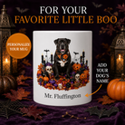 White Labrador Bulldog dog Halloween mug with custom pet name and spooky fall artwork — image 1
