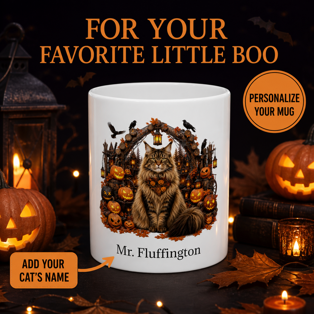 Personalized Maine Coon Cat Halloween Mug – Custom Name