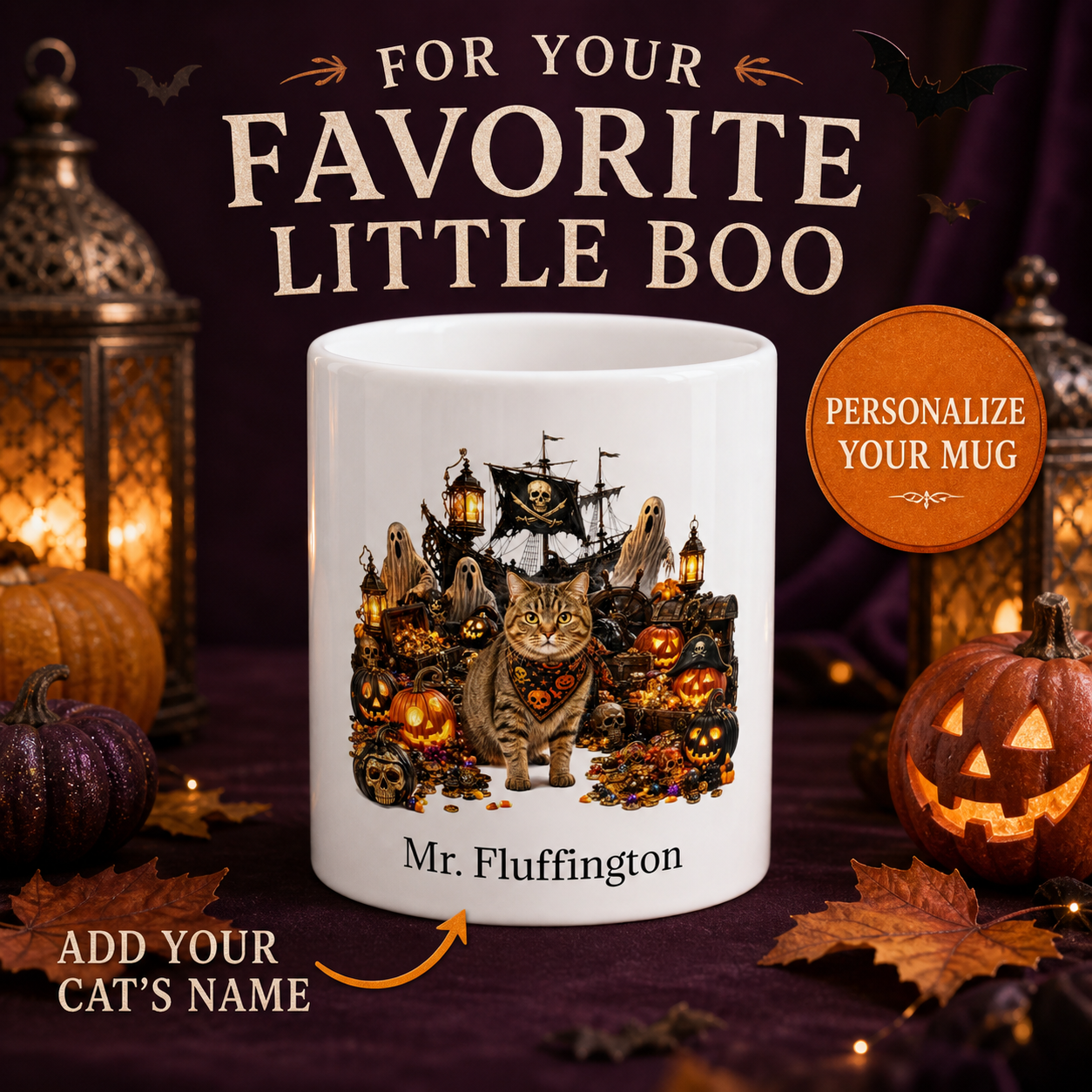 Personalized Manx Cat Halloween Mug – Custom Name
