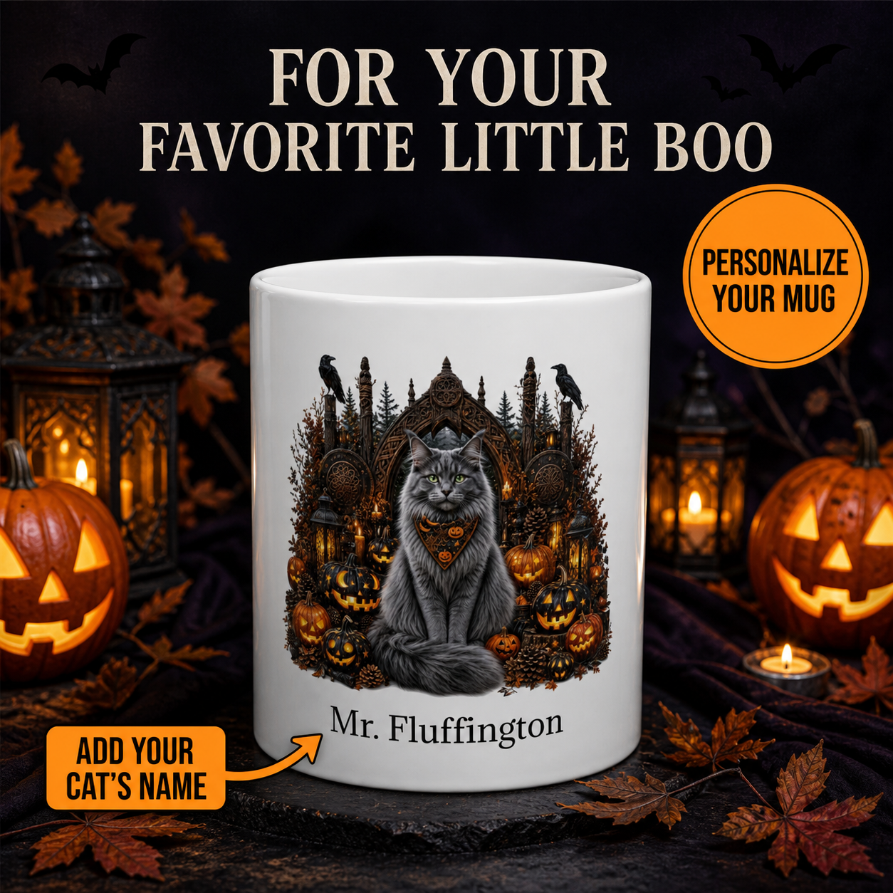 Personalized Norwegian Forest Cat Halloween Mug – Custom Name