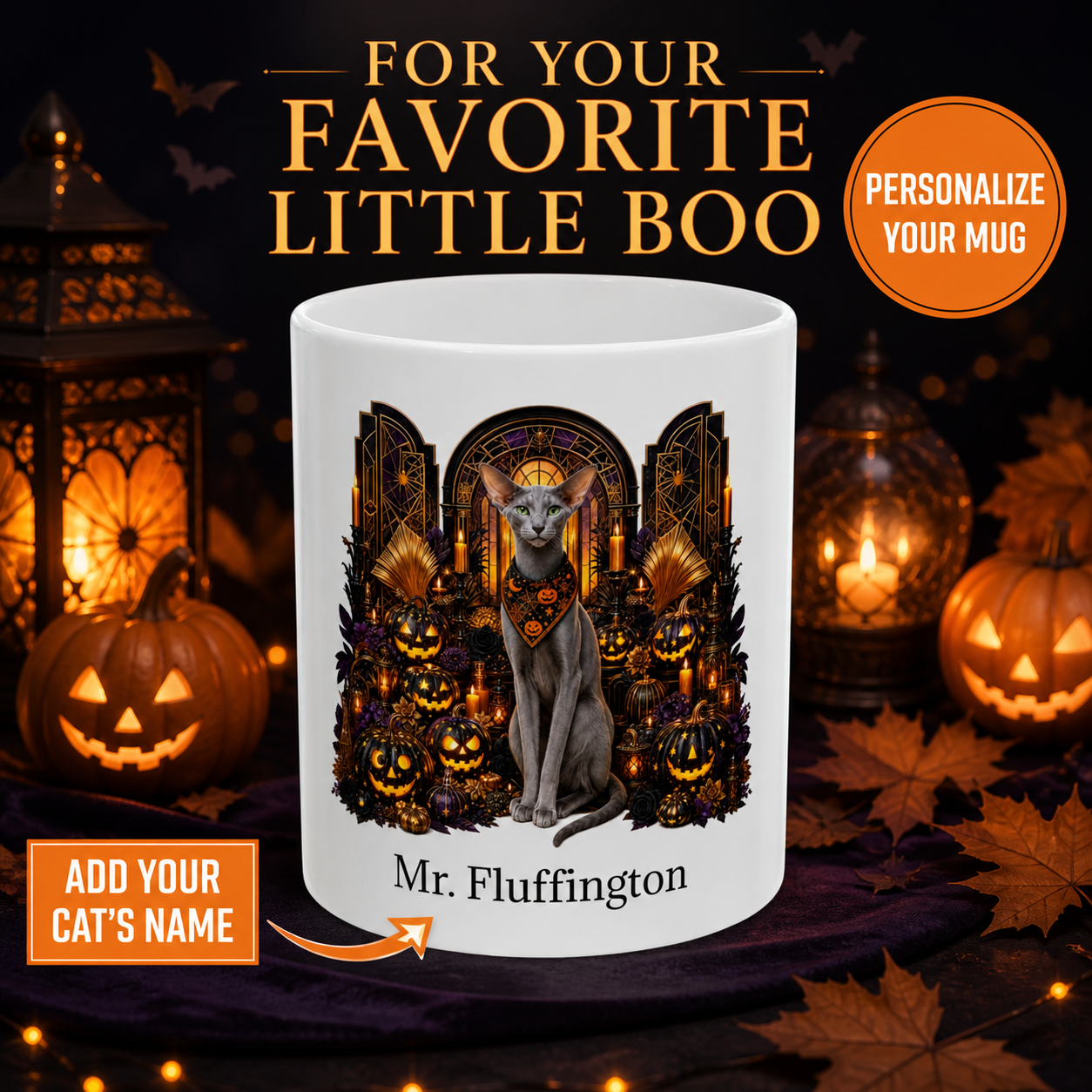 Personalized Oriental Shorthair Cat Halloween Mug – Custom Name