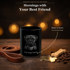 Personalized Bullmastiff black ceramic mug on dark wood table, front view with no handle