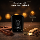 Personalized Cane Corso Clipped black ceramic mug on dark wood table, front view with no handle