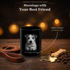 Personalized Parson Russell Terrier black ceramic mug on dark wood table, front view with no handle