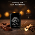 Personalized Toy Poodle black ceramic mug on dark wood table, front view with no handle