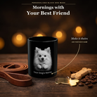 Personalized Volpino Italiano black ceramic mug on dark wood table, front view with no handle