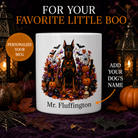 Personalized Doberman Pinscher Halloween Mug – Custom Dog Name Gift – front view with no handle