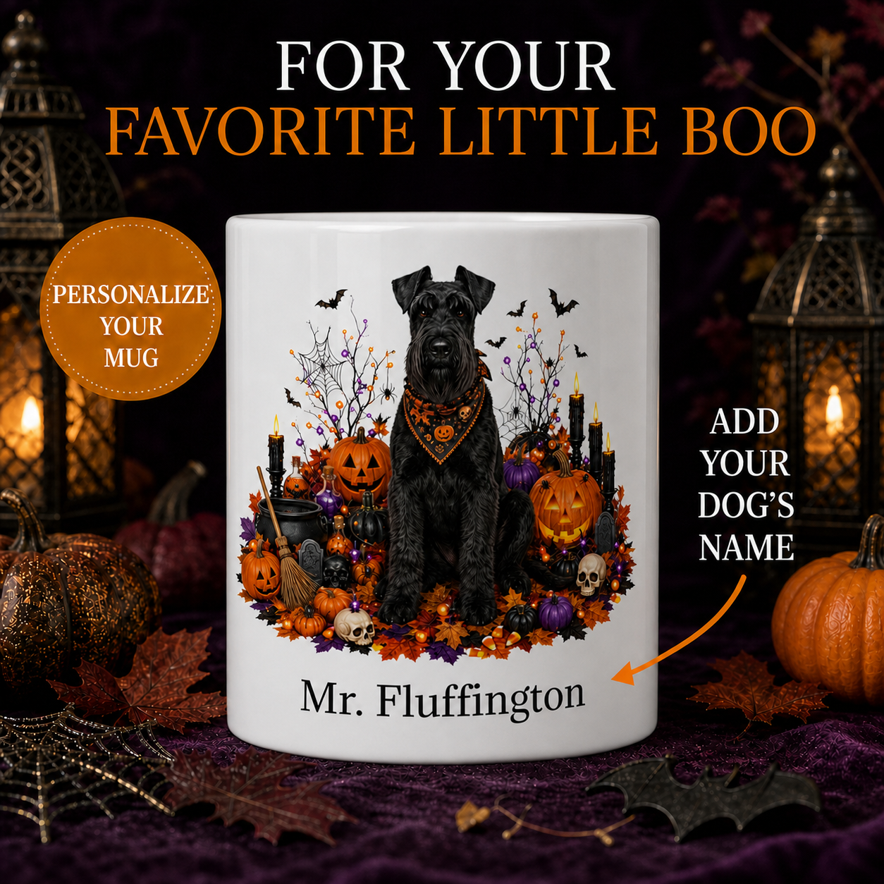 Personalized Giant Schnauzer Halloween Mug – Custom Dog Name Gift – front view with no handle