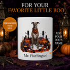 Personalized Greyhound Halloween Mug – Custom Dog Name Gift – front view with no handle