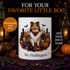 Personalized Shetland Sheepdog Halloween Mug – Custom Dog Name Gift – front view with no handle