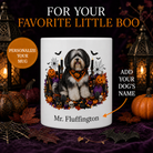 Personalized Tibetan Terrier Halloween Mug – Custom Dog Name Gift – front view with no handle