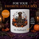 White Plott Hound dog Halloween mug with custom pet name and spooky fall artwork — image 1