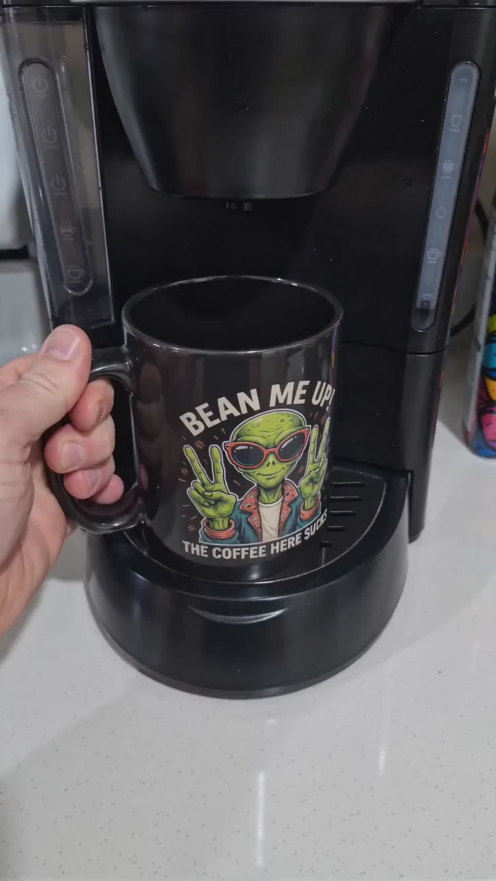 Brevity Brew Alien Coffee Mug | Funny Black Ceramic Sci-Fi Gag Gift