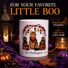 White Somali cat Halloween mug with custom pet name and spooky fall artwork — image 1